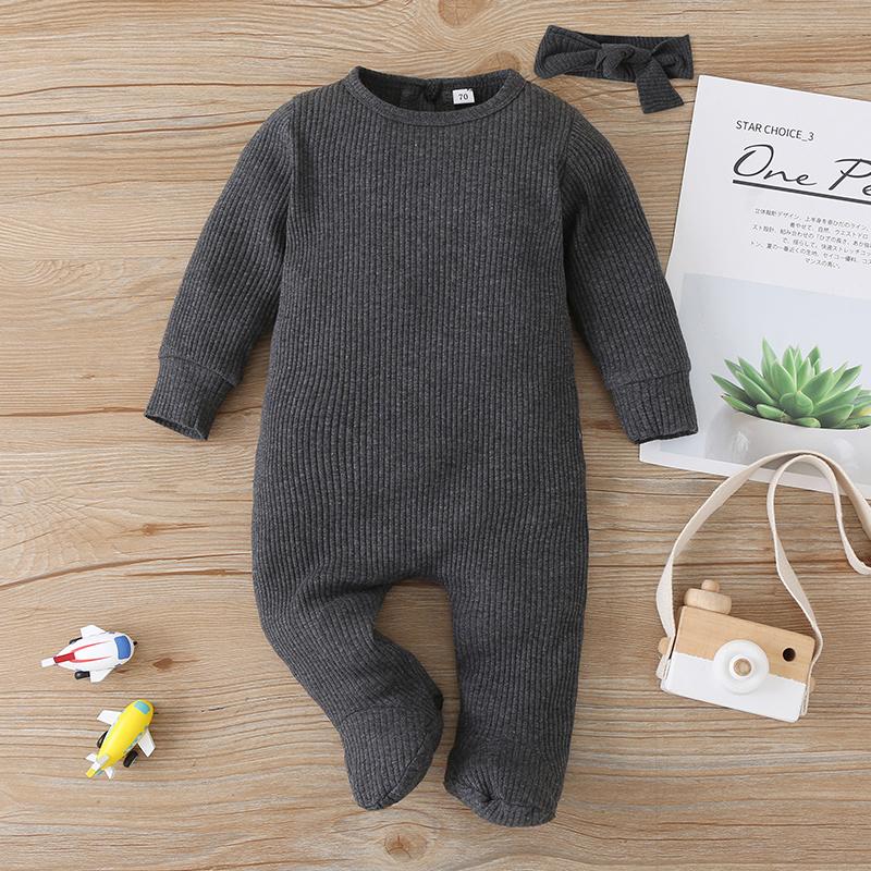 Baby Solid Footed Long-sleeve Jumpsuit - PrettyKid