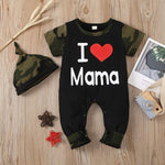 Baby Letter Graphic Camouflage Print Jumpsuit & Hat - PrettyKid