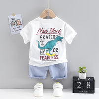 Toddler Boy Dinosaur Letter Patten Top & Denim Shorts Children's Clothing - PrettyKid