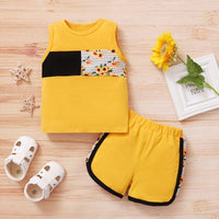 Toddler Girl Patchwork Vest T-shirt & Shorts Wholesale Children's Clothing - PrettyKid