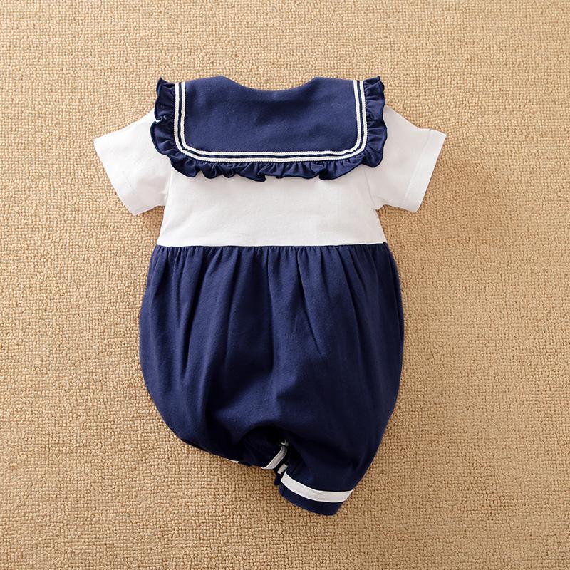 Baby Color-block Sailor Collar Jumpsuit - PrettyKid