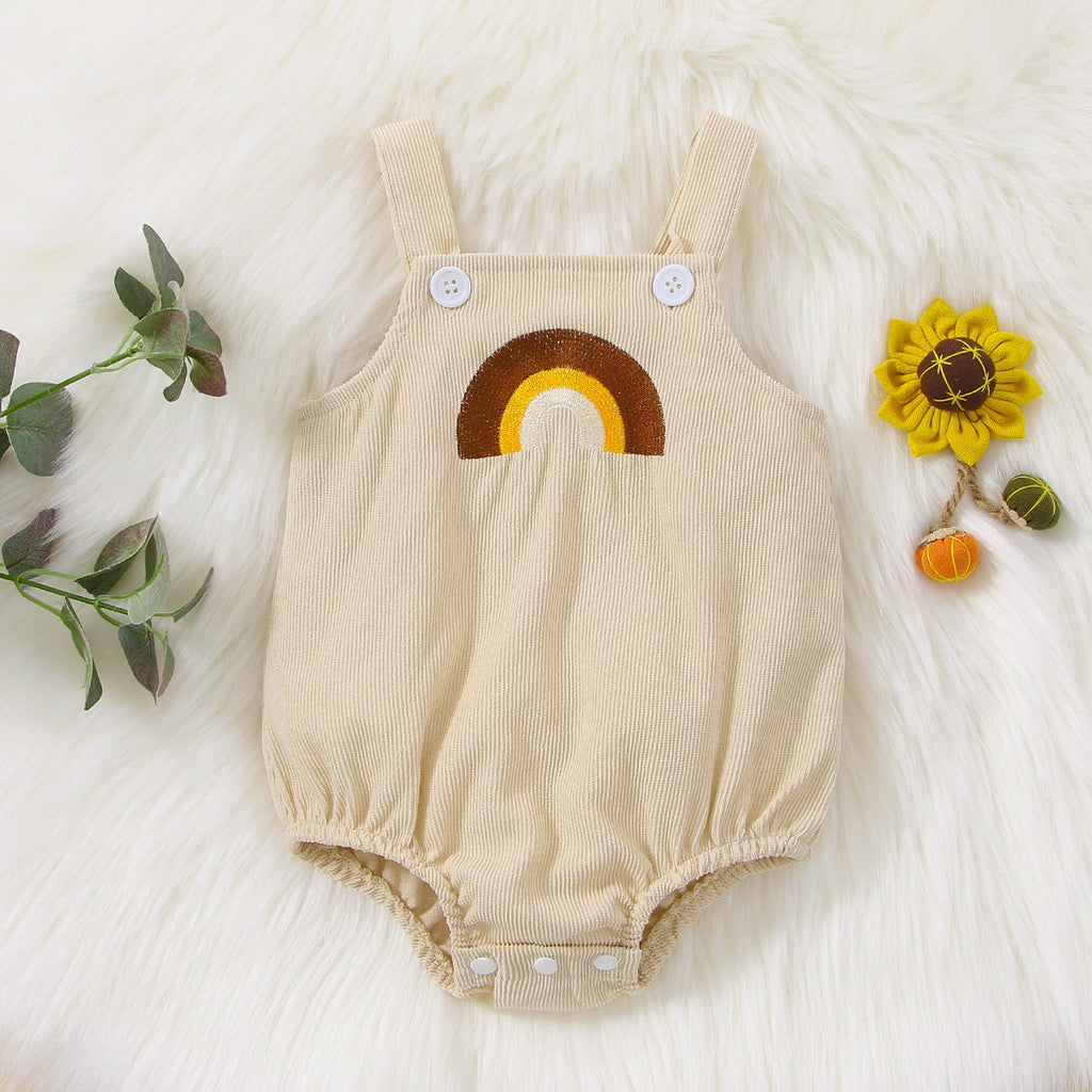 Baby Rainbow Pattern Corduroy Suspender Bodysuit Wholesale Baby Onesies - PrettyKid
