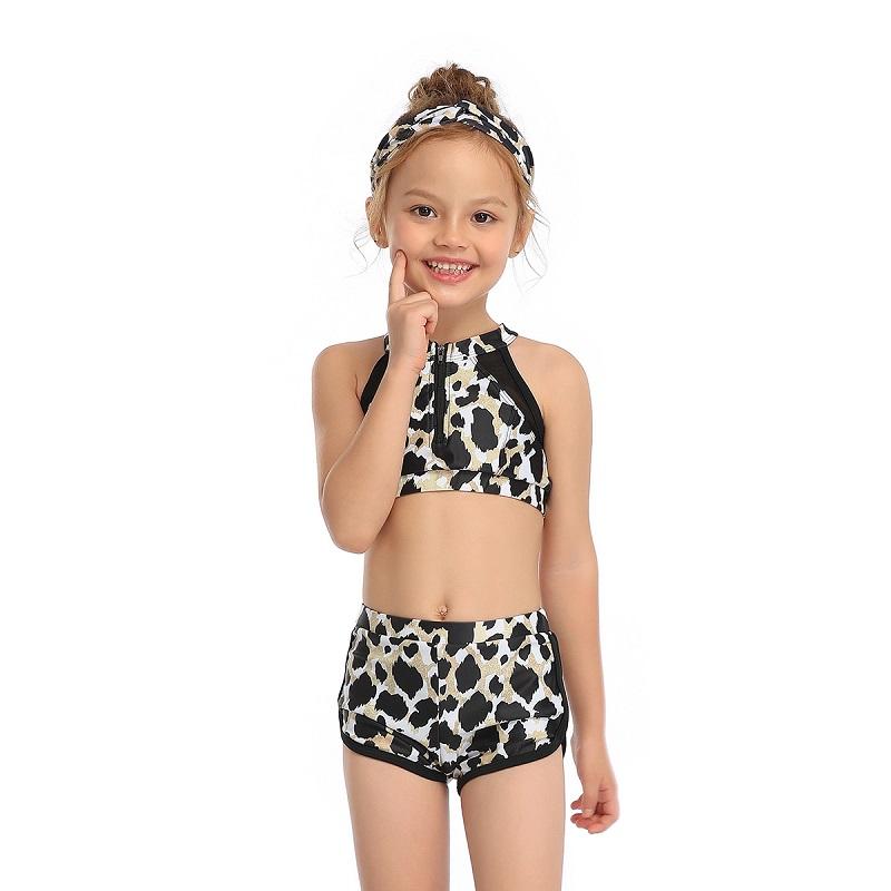 Girl Leopard Pattern Split Swimsuit Children's Clothing - PrettyKid