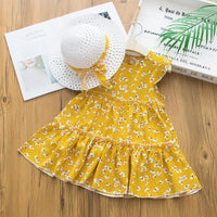 Toddler Girl Floral Print Dress & Straw Hat Children's Clothing - PrettyKid