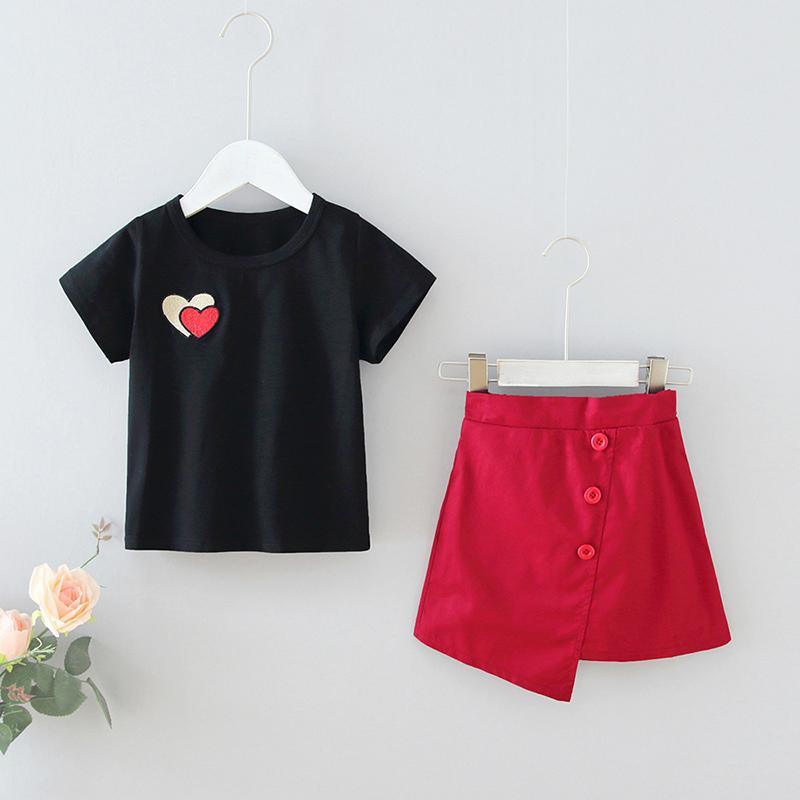 2-piece Heart-shaped Pattern Dress Set for Toddler Girl - PrettyKid