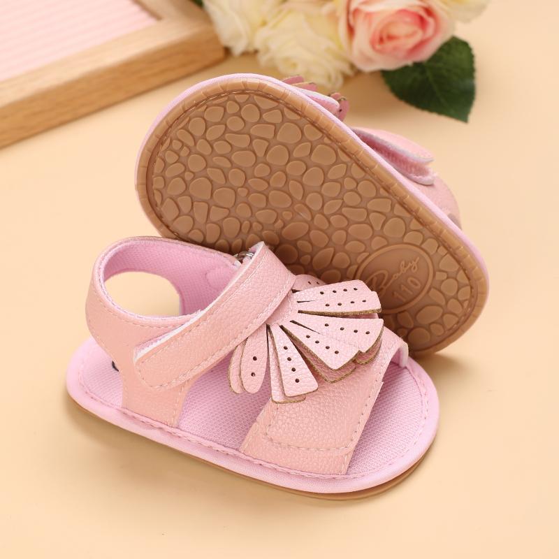 Baby Girl Solid Color Tassel Decor Velcro Strap Sandals - PrettyKid