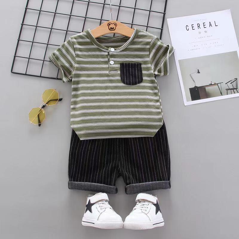 Toddler Boy Striped T-shirt & Vertical Striped Shorts Wholesale Children's Clothing - PrettyKid