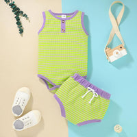 Baby Boy Sleeveless Striped Bodysuit & Shorts - PrettyKid