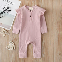 New Born Girl Ruffle Ribbed Jumpsuit - PrettyKid