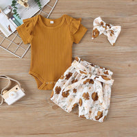 3-piece Solid Bodysuit & Shorts & Headband for Baby Girl Children's clothing wholesale - PrettyKid