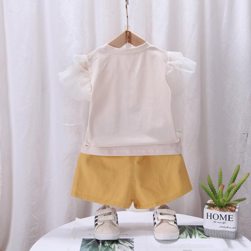 Toddler Girl Mesh Ruffle Sleeves Top & Shorts - PrettyKid