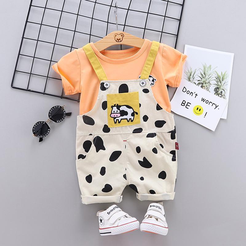 2pcs Fashion Cow Print T-shirt and Jumpsuits - PrettyKid