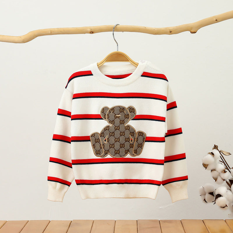 Wholesale Toddler Girls Stripes Bear Pullover in Bulk - PrettyKid