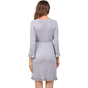 Solid Long-sleeve Maternity Dress Women's Clothing - PrettyKid