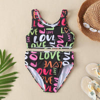 Toddler Girl Letter Print Two-piece Swimsuit - PrettyKid