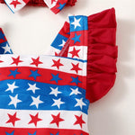 Baby Girl Independence Day Pentagram Print Striped Bodysuit & Headband - PrettyKid