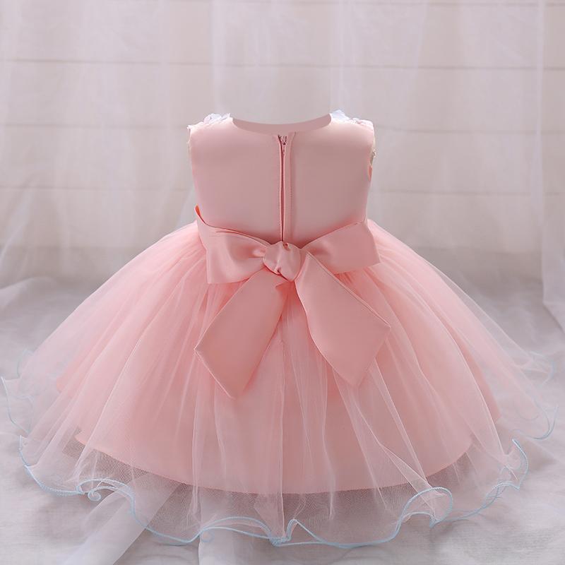 Baby Girl 3D Flower Decor Sleeveless Mesh Hem Formal Dress - PrettyKid
