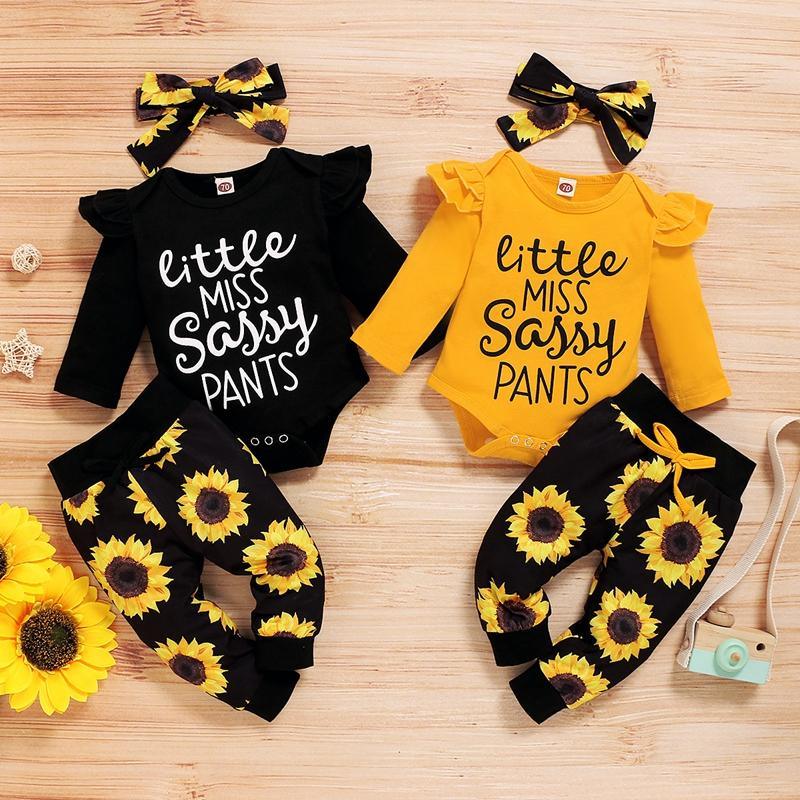 3-piece Letter Pattern Bodysuit & Pants & Headband for Baby Girl - PrettyKid