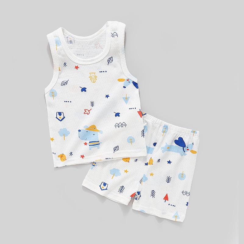 Toddler Boy Cartoon Fox Pattern Pajama Vest & Shorts - PrettyKid