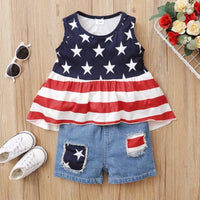 Toddler Girl Sleeveless Top & Denim Shorts - PrettyKid