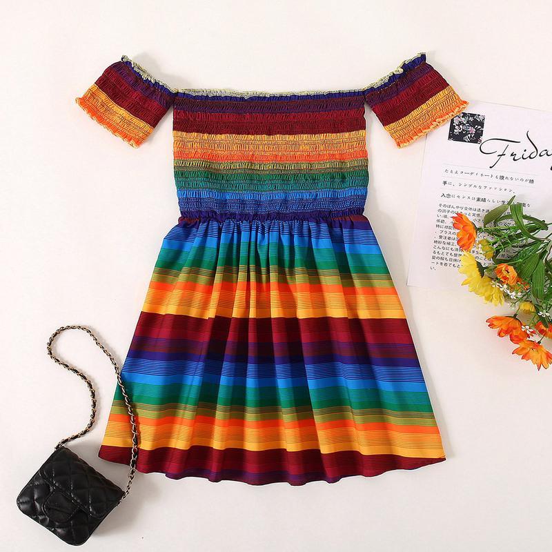 Toddler Girl Colorful Stripes Dress - PrettyKid