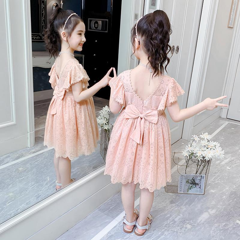 Girl Solid Color Lace Princess Dress - PrettyKid