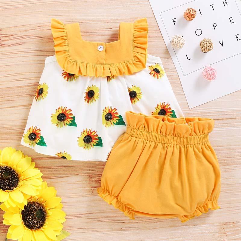 2-Pieces Sunflower Print suit For Toddler Girls - PrettyKid