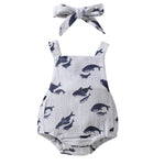 3-18M Baby Whale Print Unisex Sling Triangle Bodysuit Bandana Wholesale Baby Clothes - PrettyKid
