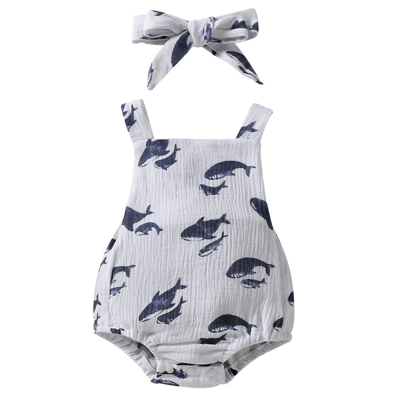 3-18M Baby Whale Print Unisex Sling Triangle Bodysuit Bandana Wholesale Baby Clothes - PrettyKid
