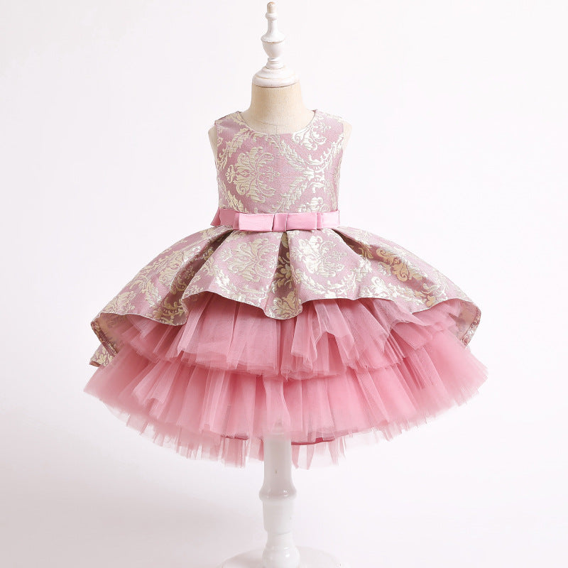 18M-9Y Girls Prom Dresses Irregular Mesh Jacquard Puff Sleeveless Wholesale Toddler Clothing - PrettyKid