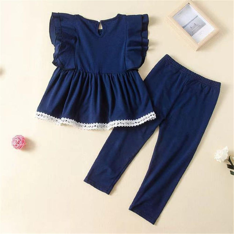 Girls Leopard Heart Ruffled Short Sleeve Top & Pants Kids Wholesale clothes - PrettyKid