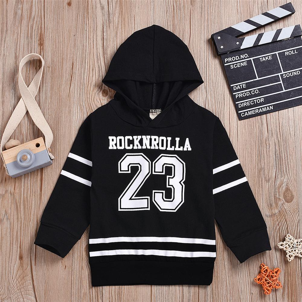 Boys Letter Number Printed Stripe Hooded Top Boys Wholesale Clothes - PrettyKid