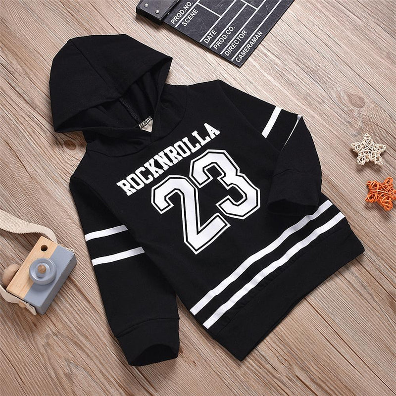 Boys Letter Number Printed Stripe Hooded Top Boys Wholesale Clothes - PrettyKid