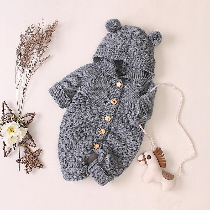 Solid Knit Hooded Jumpsuit for Baby Wholesale children's clothing - PrettyKid