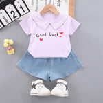 Toddler Girl Letter T-shirt & Solid Color Shorts Wholesale Children's Clothing - PrettyKid