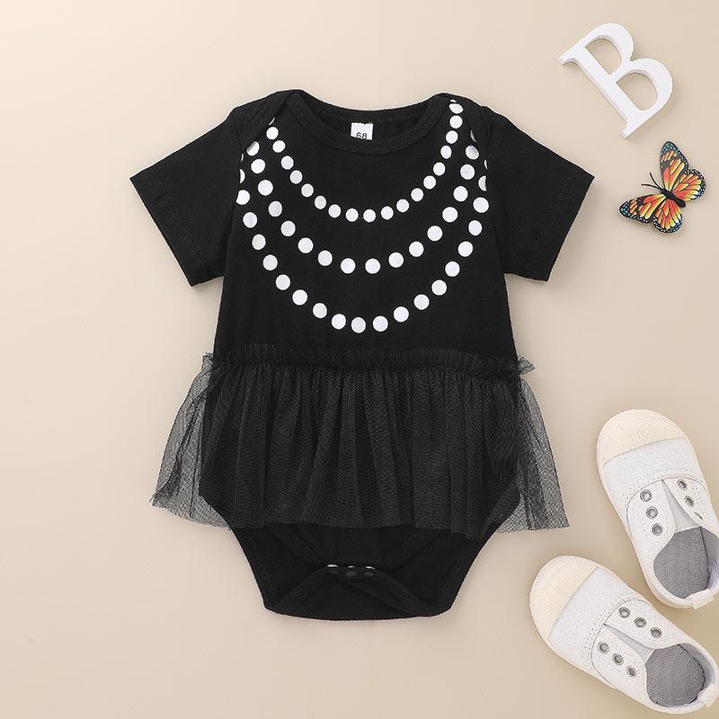 Baby Girl Dot Print Mesh Decor Bodysuit - PrettyKid