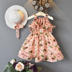 2-piece Floral Printed Dress & Sun Hat for Toddler Girl Wholesale children's clothing - PrettyKid