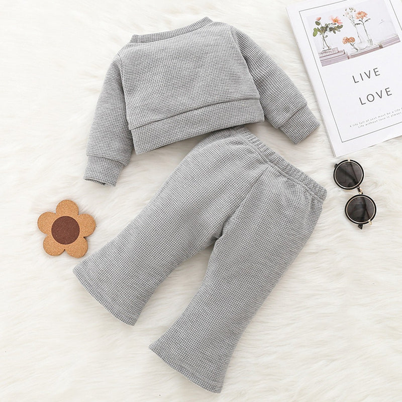 Wholesale Baby Casual Solid Color Sweater & Flare Pants in Bulk - PrettyKid