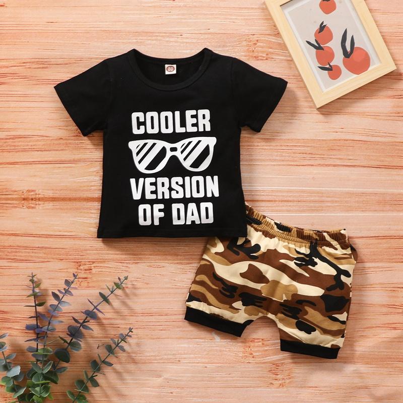 Toddler Boy Letter Print T-shirt & Camouflage Print Shorts - PrettyKid