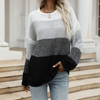 Women's Round Neck Loose Stitching Contrast Knit Long Sleeve Sweater - PrettyKid