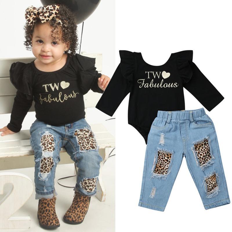 2-piece Letter Pattern Bodysuit & Jeans for Toddler Girl - PrettyKid