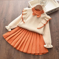 2-piece Solid Bow Decor Sweater & Skirt for Toddler Girl Children's Clothing - PrettyKid