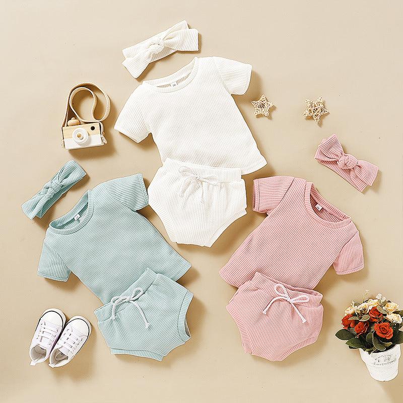 6months-3years Baby Sets Summer Baby Children's Clothing Solid Color Set Wholesale - PrettyKid