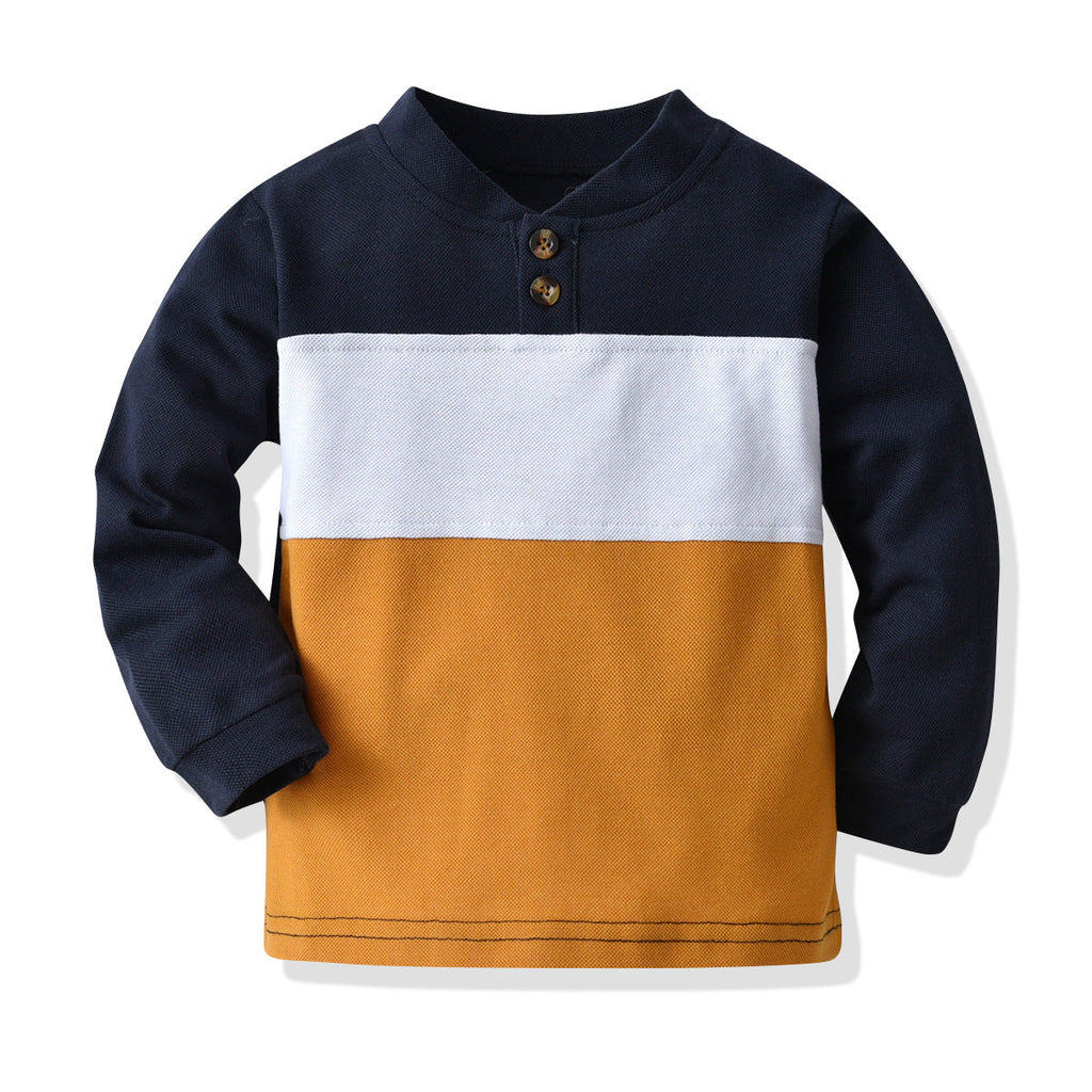 Colorblock Long Sleeve Toddler Boy Yellow Polo - PrettyKid