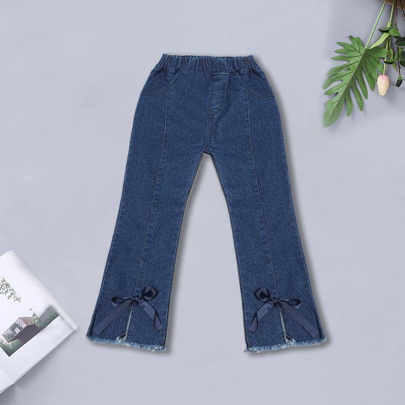 Grow Girl Bowknot Denim Flared Pants - PrettyKid