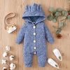 Baby Girl Casual Solid Rabbit-ear Long Sleeve Hooded Jumpsuit - PrettyKid