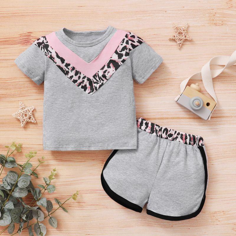 Toddler Girl Leopard Patch T-shirt & Shorts Wholesale Children's Clothing - PrettyKid