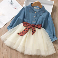 Fashion Denim Stitching Mesh Dress for Toddler Girl - PrettyKid