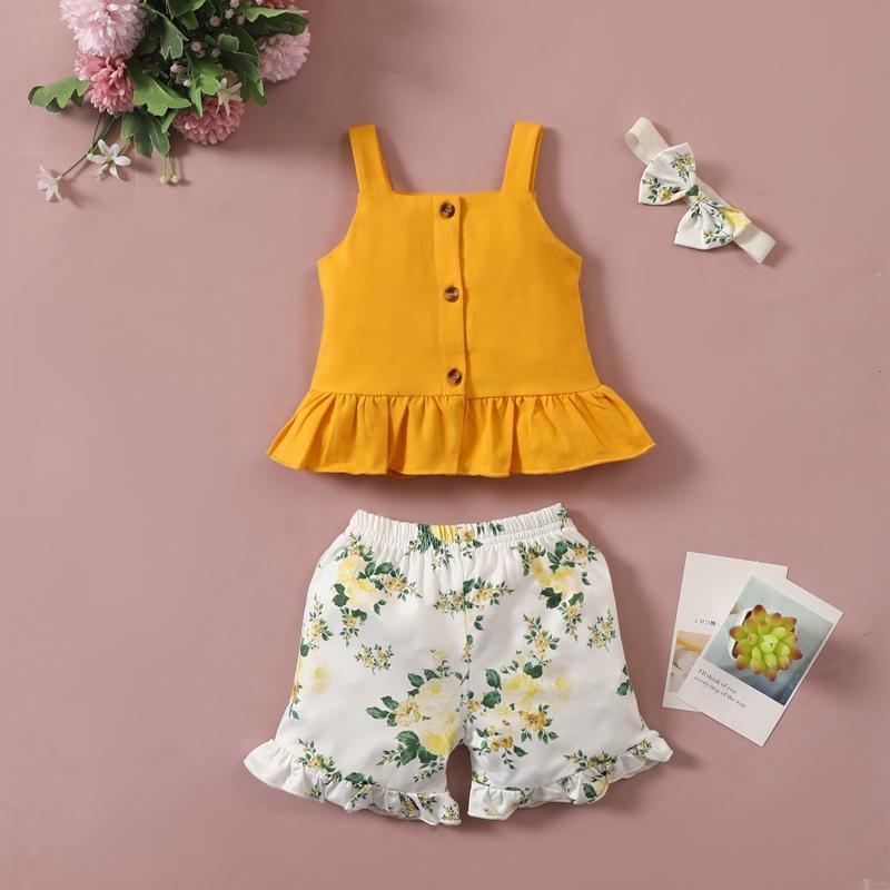 Grow Girl Cami Top & Floral Pattern Shorts & Bowknot Headband - PrettyKid