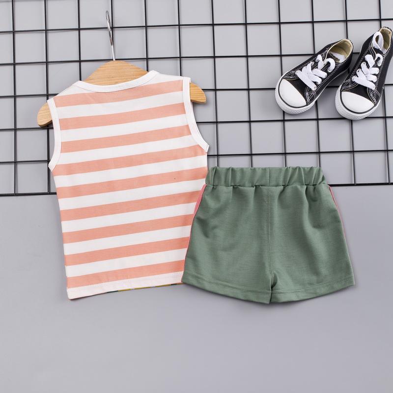 2-piece Cartoon Design Striped Vest & Shorts for Children Boy - PrettyKid